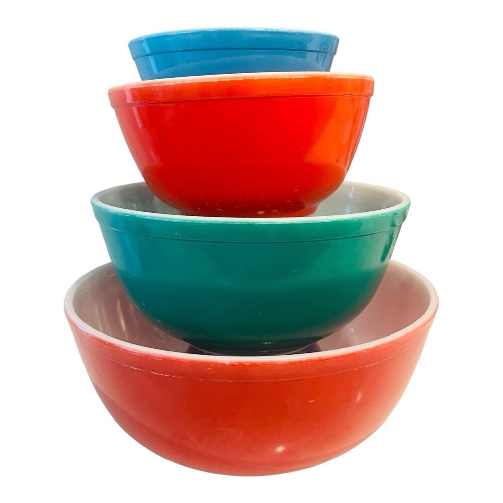 Vintage Pyrex Primary Colors Nesting Mixing Bowl Set 401 402 403 404 USA